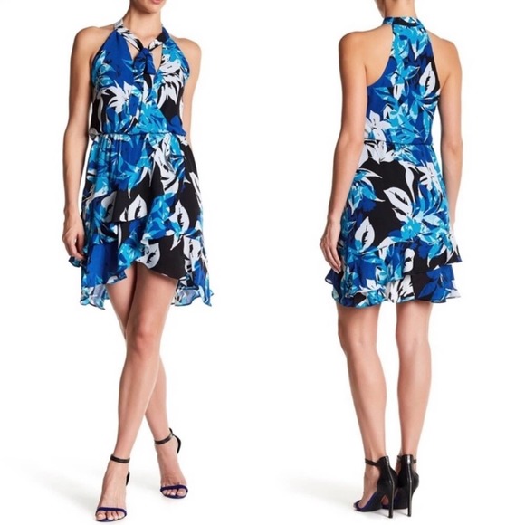 Parker Diane Surplice Wrap Dress Blue Floral - Picture 1 of 11